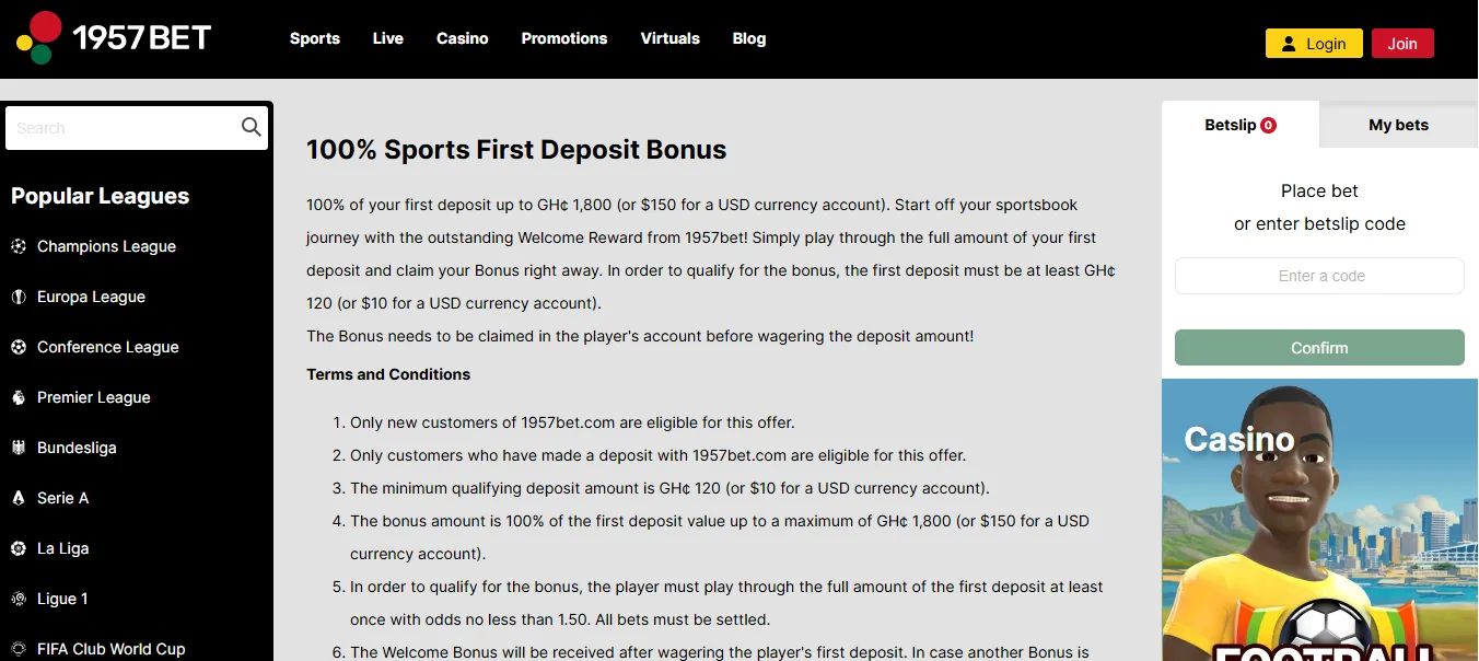 1957bet welcome bonus headline