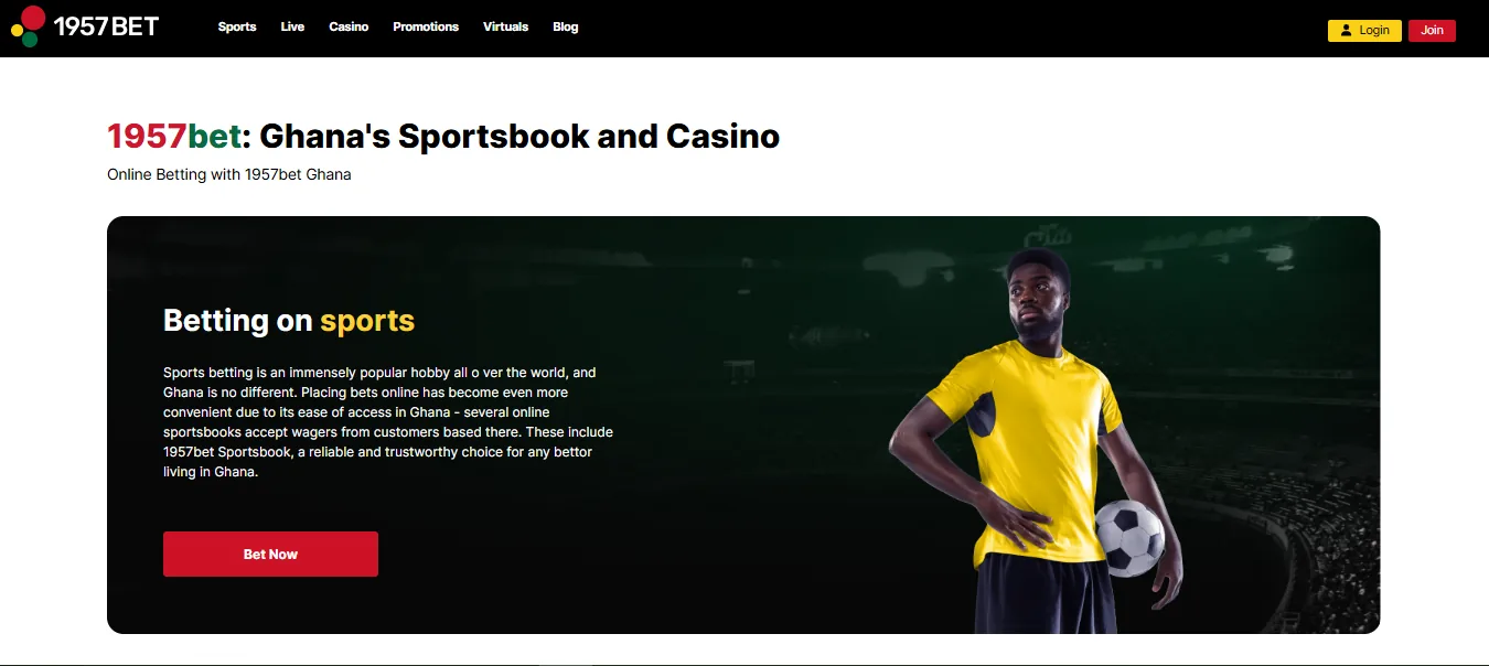 Screenshot of 1957bet's homepage