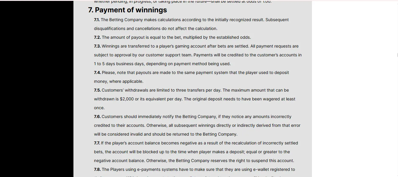 Screenshot of 1957bet's withdrawal section and limits