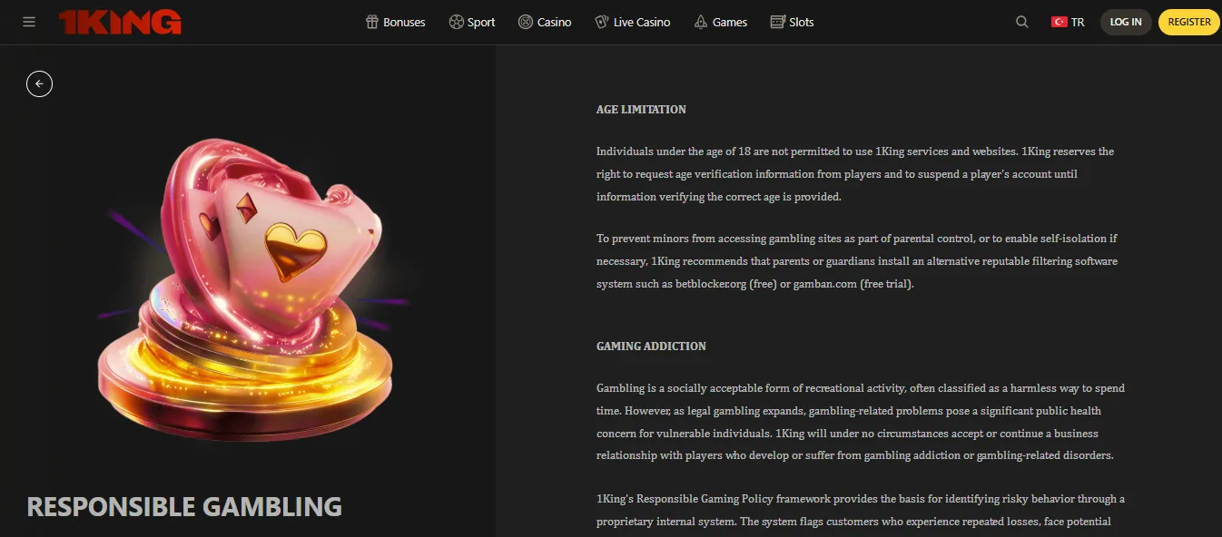 1king responsible gambling page