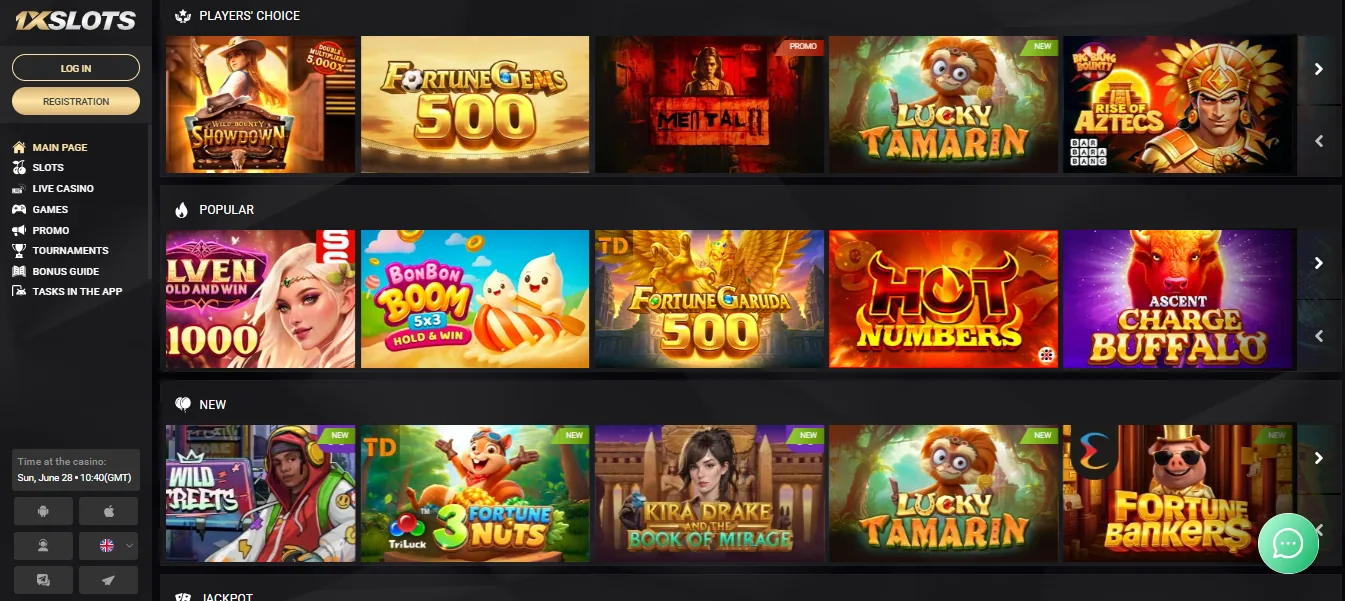 1xSlots games lobby
