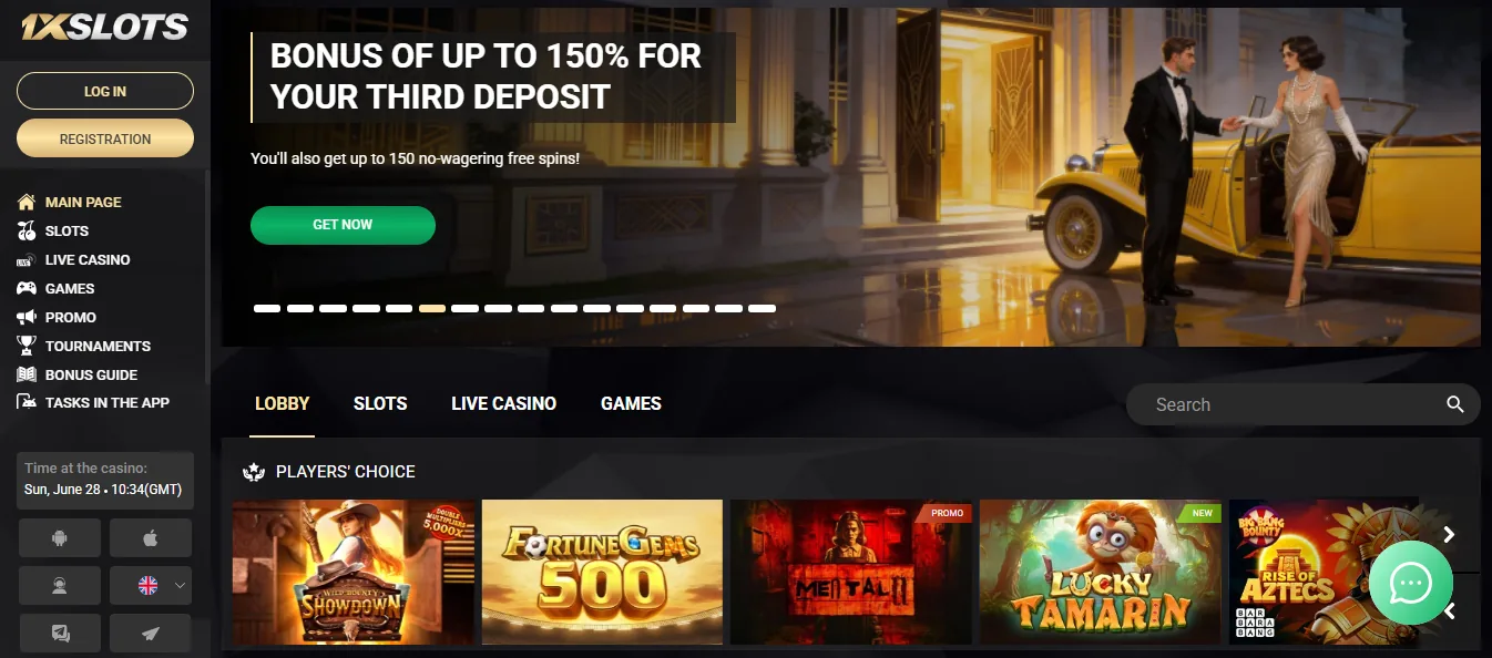 Screenshot of 1xSlots's homepage