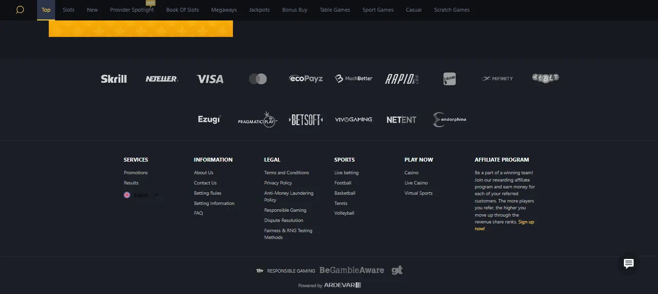 24slots footer showing its Curaçao licence