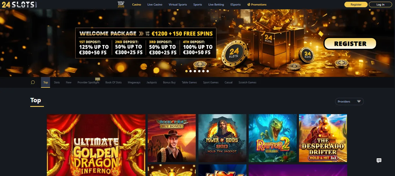 Screenshot of 24slots's homepage