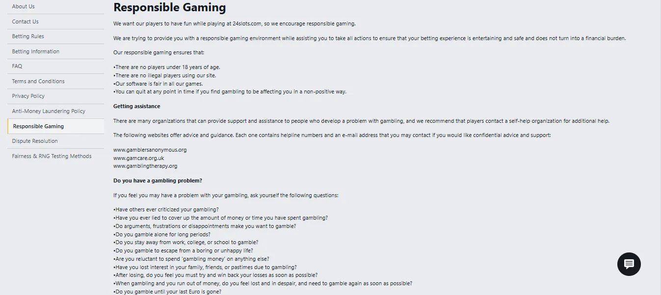 24slots responsible gambling tools