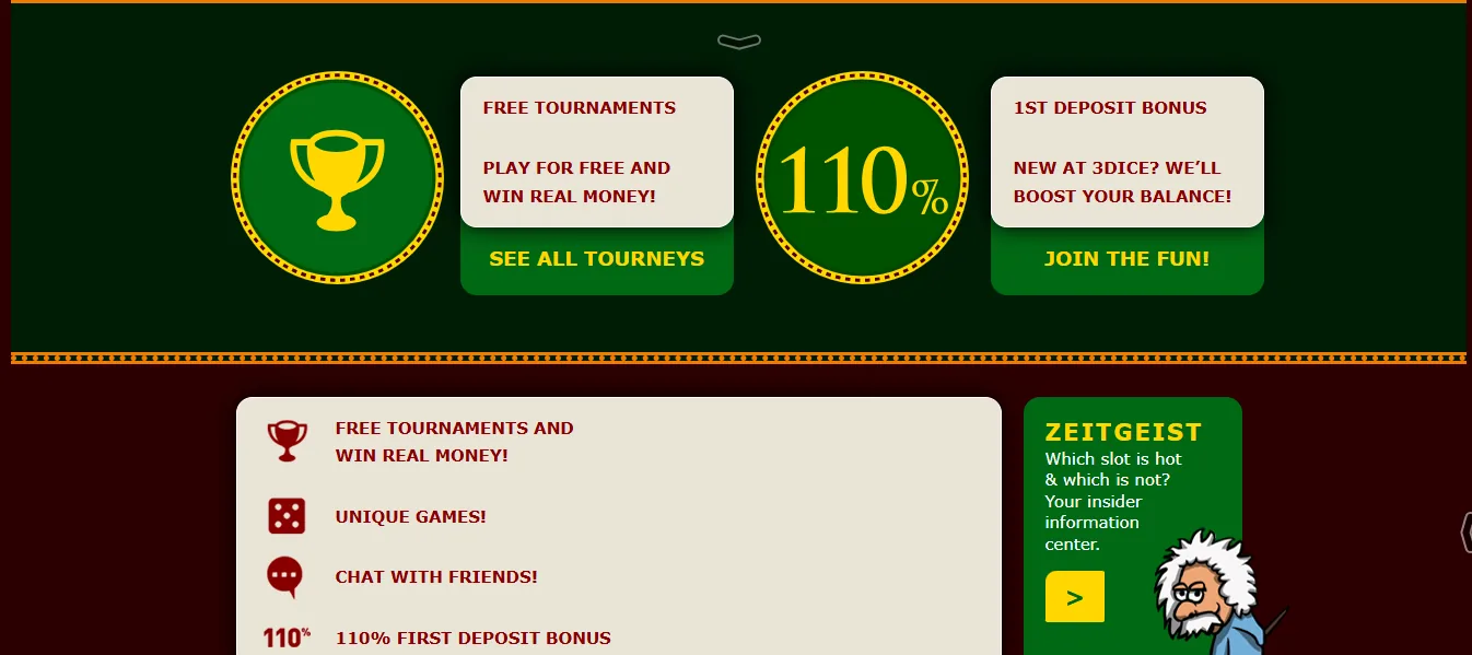 Screenshot of 3Dice's welcome bonus offer