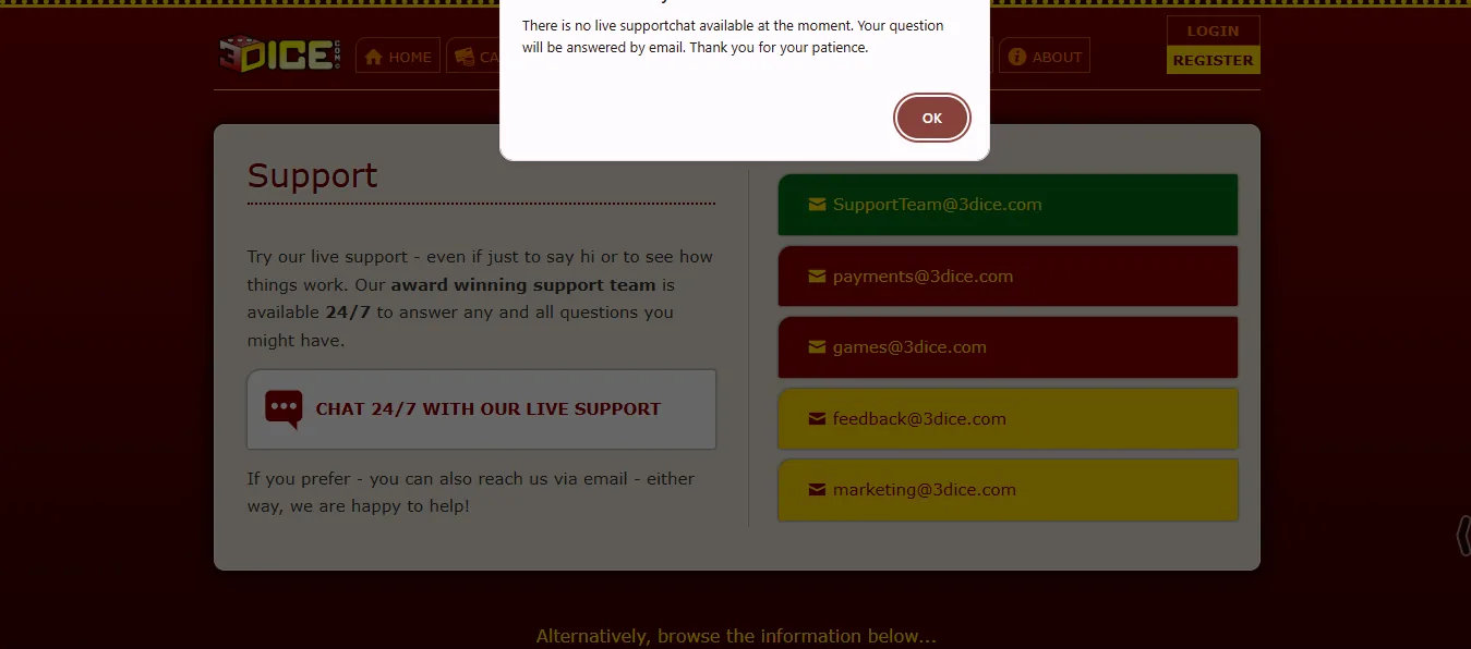 3Dice live chat support
