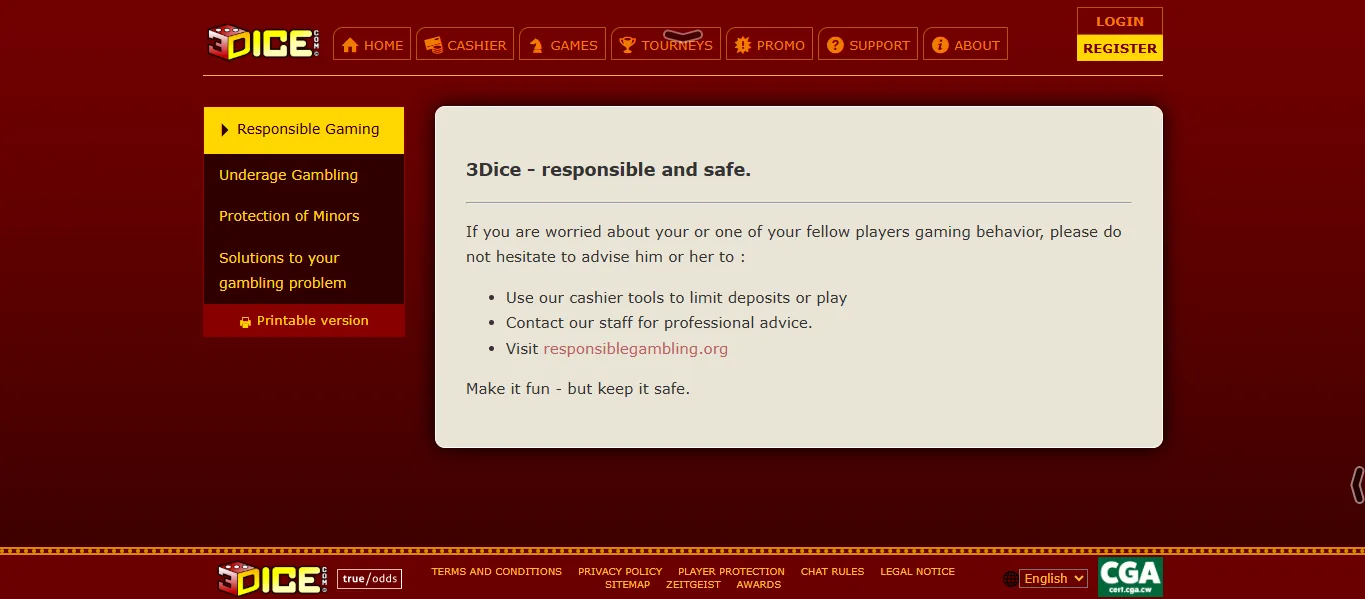 3Dice responsible gambling page