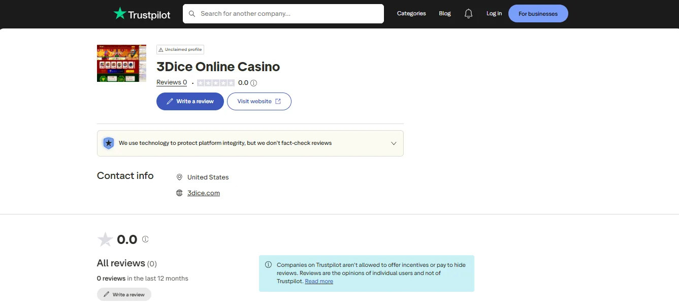 3Dice Trustpilot overview