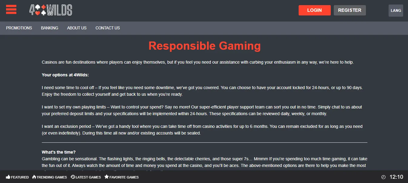 4Wilds responsible gaming tools
