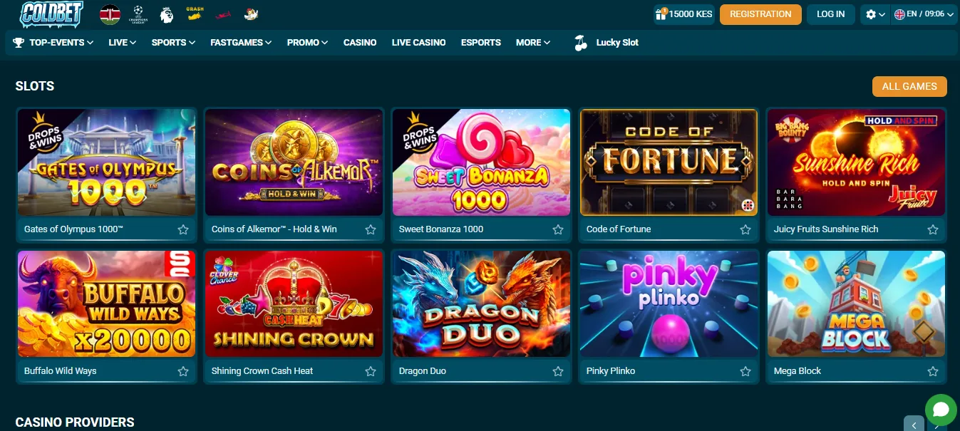 Screenshot of Coldbet's games lobby