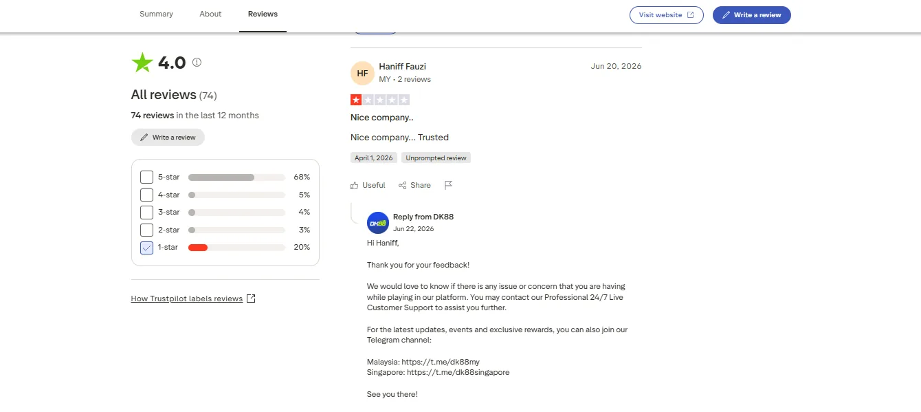 Screenshot of Dashking88's negative Trustpilot review
