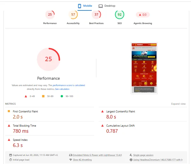 Screenshot of Dafabet's mobile site