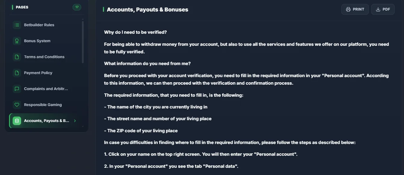 Screenshot of Etabet's bonus terms and wagering requirements
