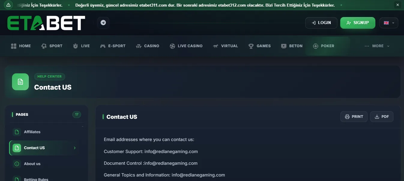 Etabet homepage