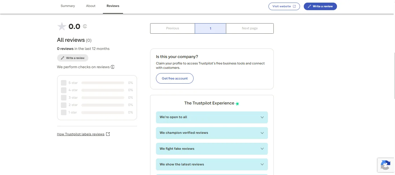 Etabet Trustpilot reviews tab empty