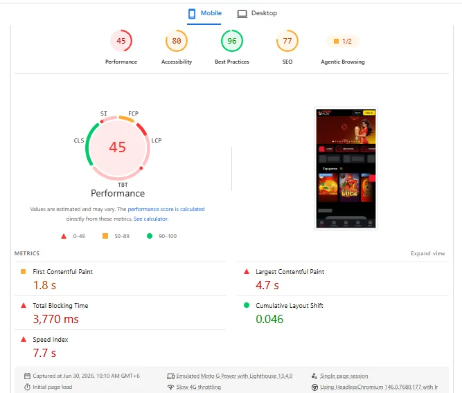 Screenshot of Fieryplay's mobile site