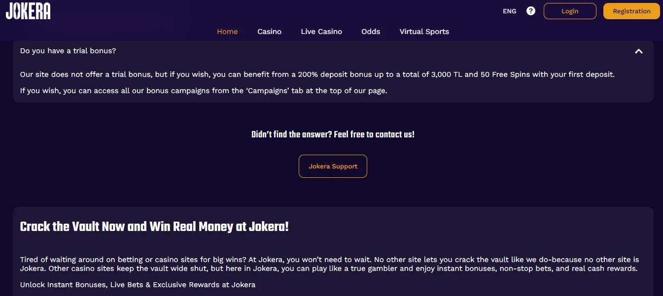 Screenshot of Jokera's welcome bonus offer