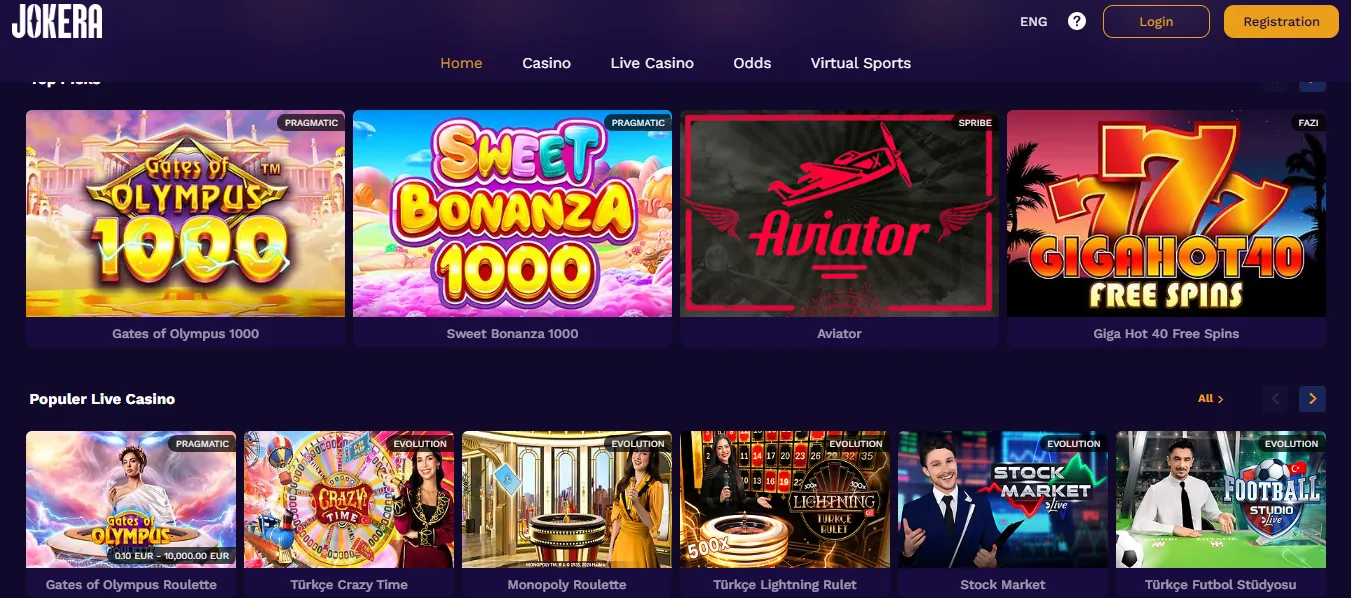Screenshot of Jokera's games lobby