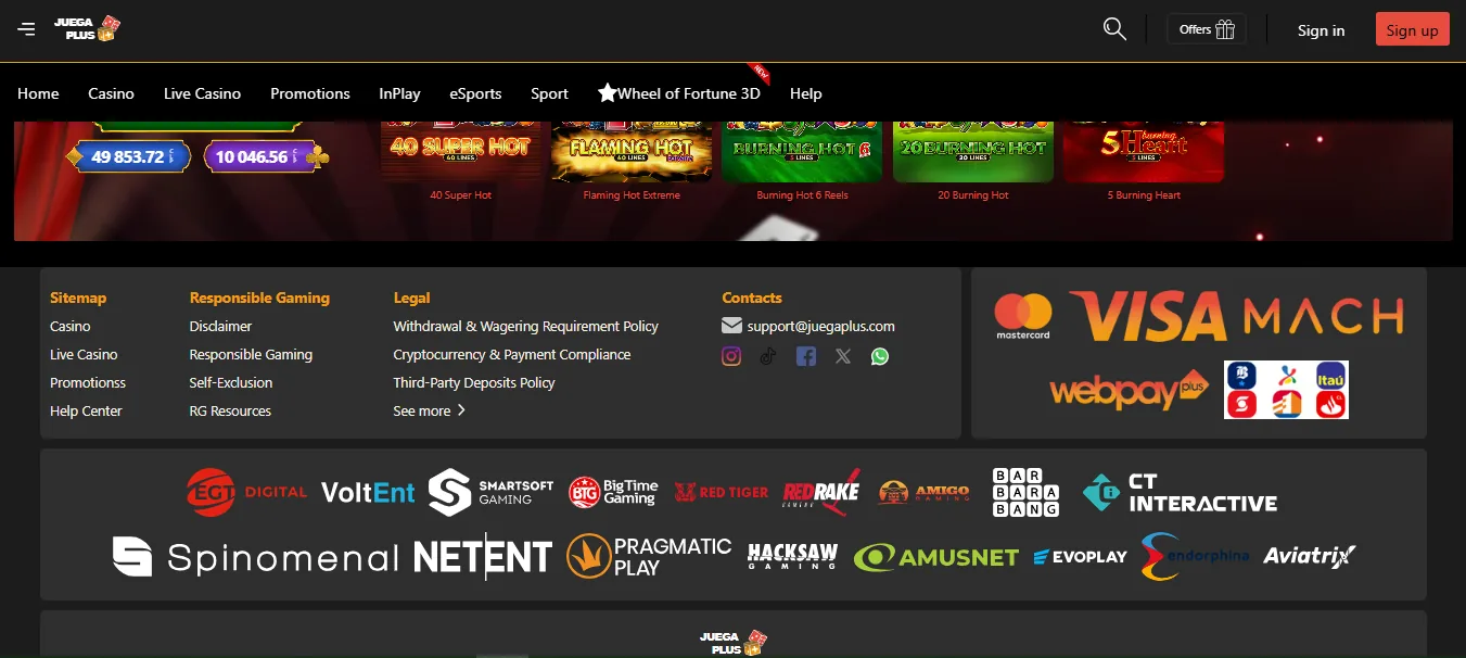 Juega Plus payment methods