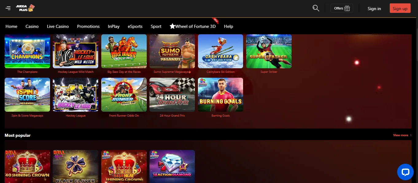 Juega Plus games lobby
