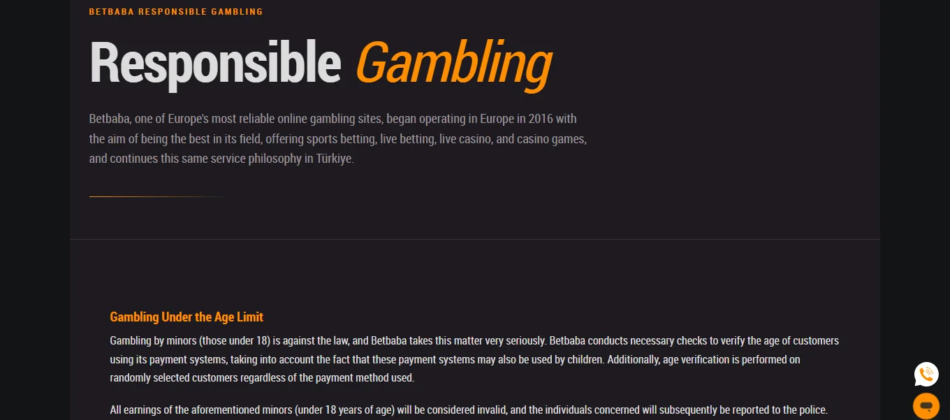 BetBaba responsible gambling page