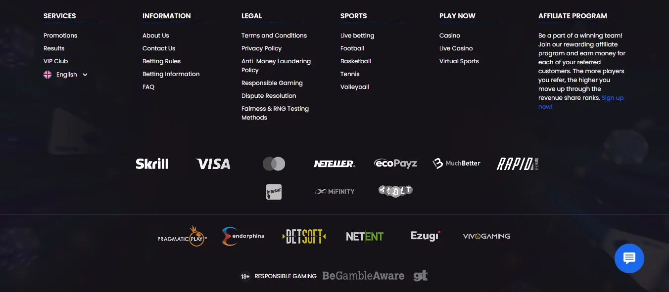 Screenshot of PriBet's footer licence and regulator details