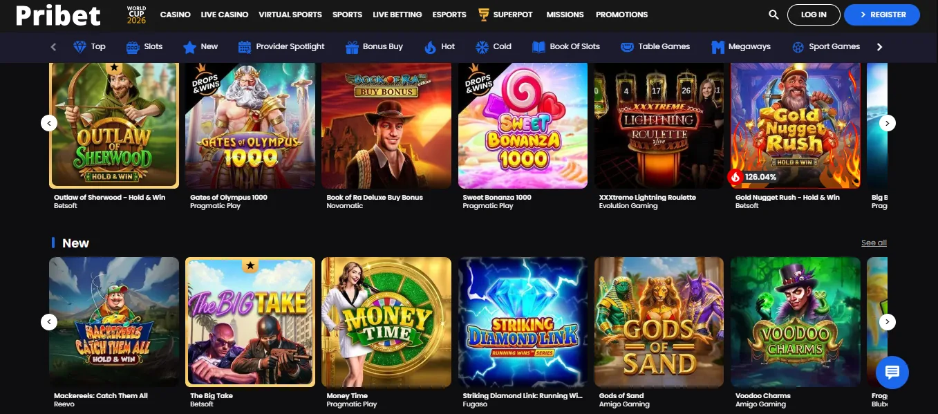 Screenshot of PriBet's games lobby