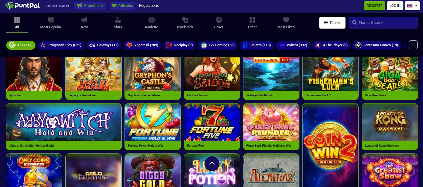 Screenshot of Puntpal's games lobby