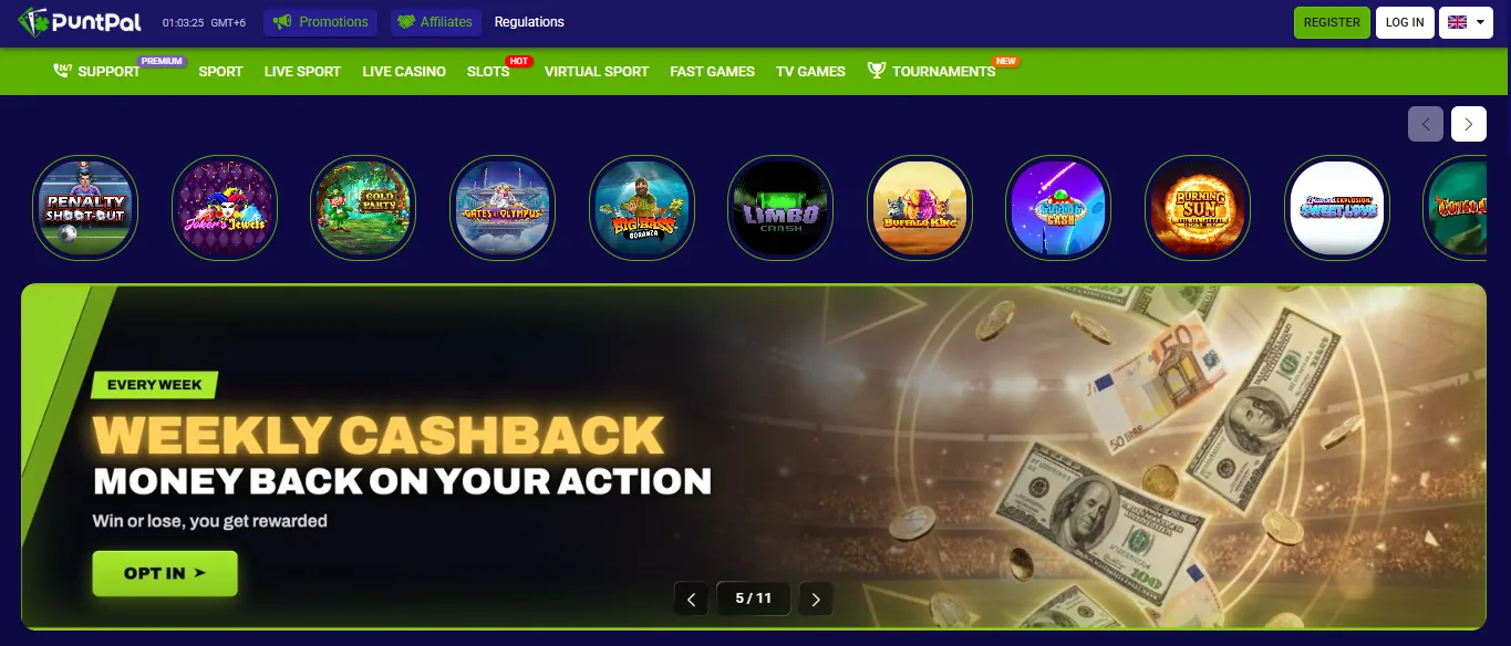 Screenshot of Puntpal's homepage