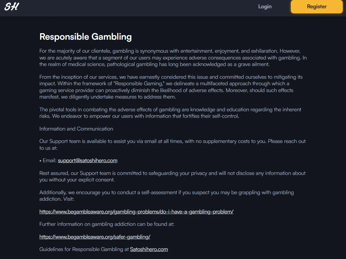 Satoshi Hero responsible gambling tools