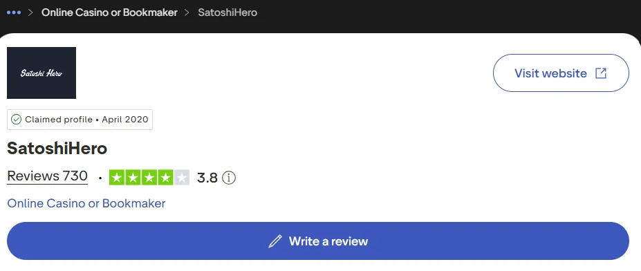 Satoshi Hero Trustpilot rating 3.8 out of 5 from 730 reviews