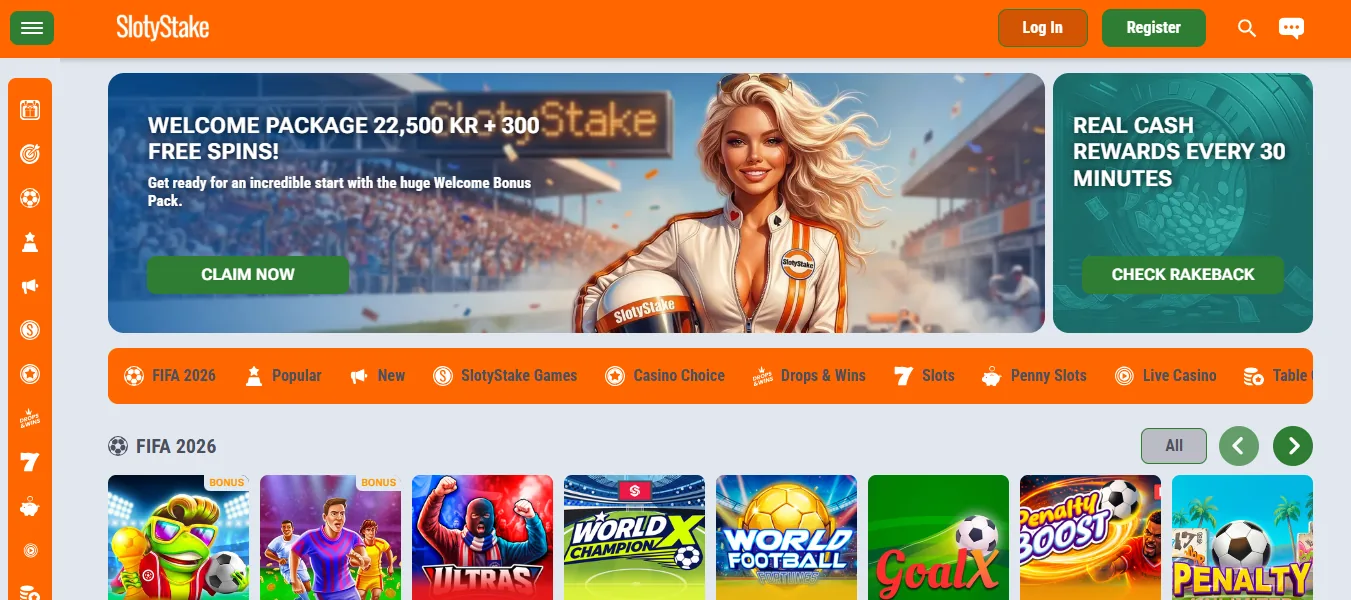 Screenshot of Slotystake's homepage