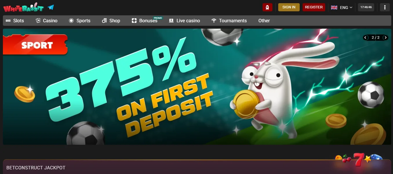 Screenshot of White Rabbit's welcome bonus offer