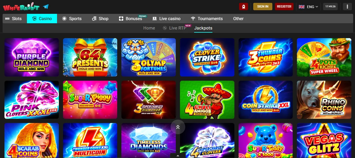 Screenshot of White Rabbit's games lobby