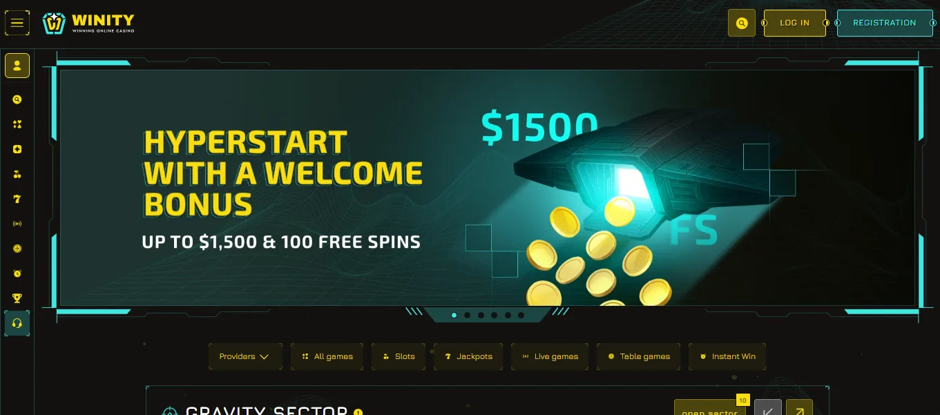 Screenshot of Winity's welcome bonus offer