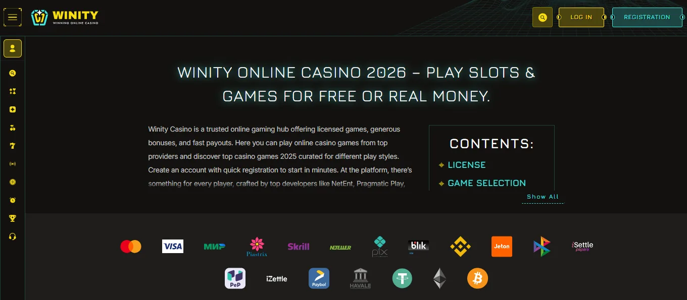 Screenshot of Winity's cashier and payment methods