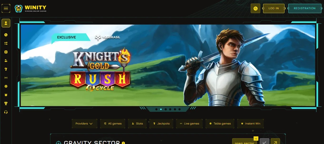 Screenshot of Winity's homepage