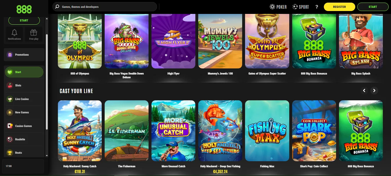 Screenshot of 888 Casino's games lobby