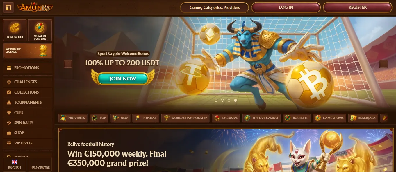 Screenshot of AmunRa's welcome bonus offer