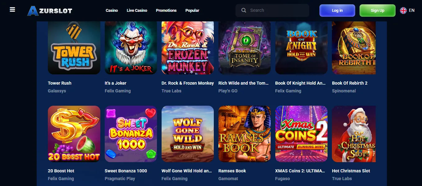 Screenshot of AzurSlot's games lobby