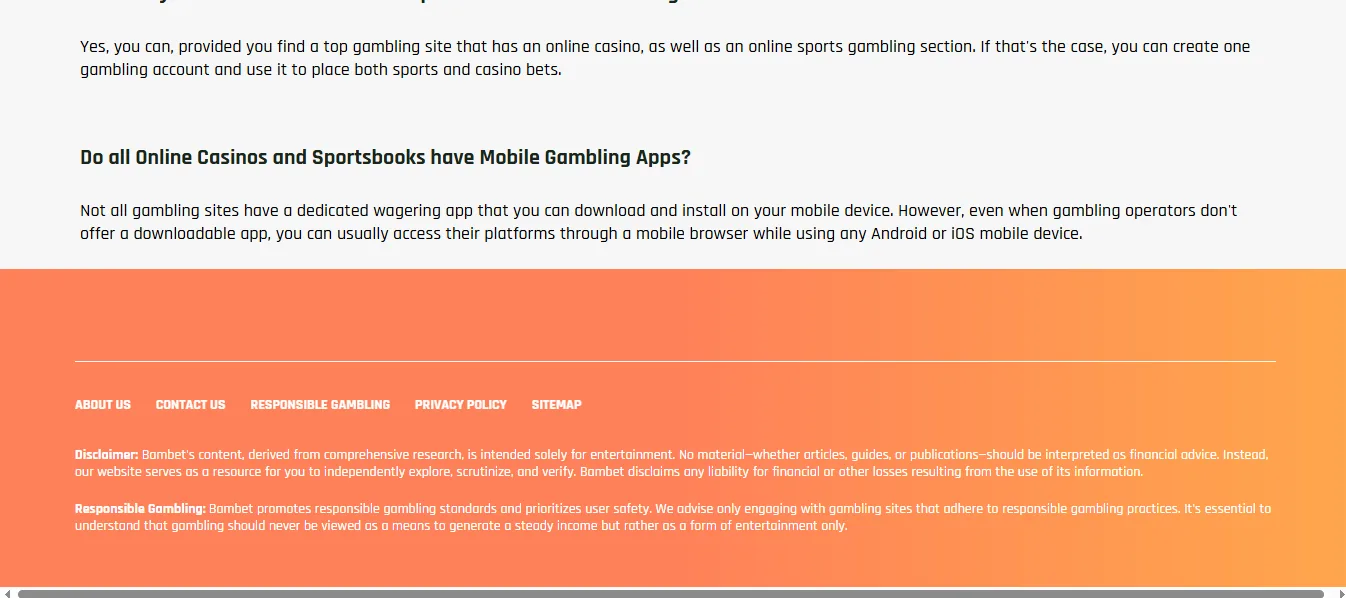 Screenshot of Bambet's footer licence and regulator details