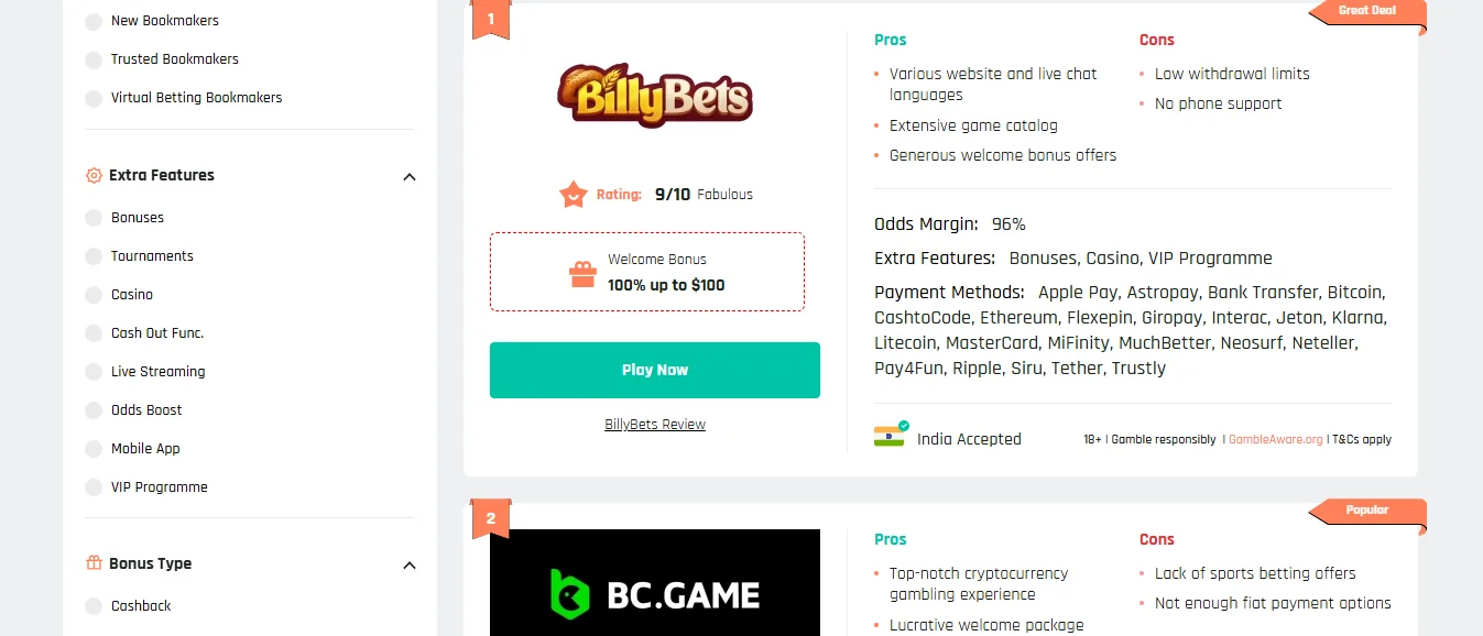 Screenshot of Bambet's games lobby