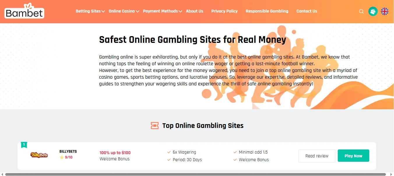 Screenshot of Bambet's homepage