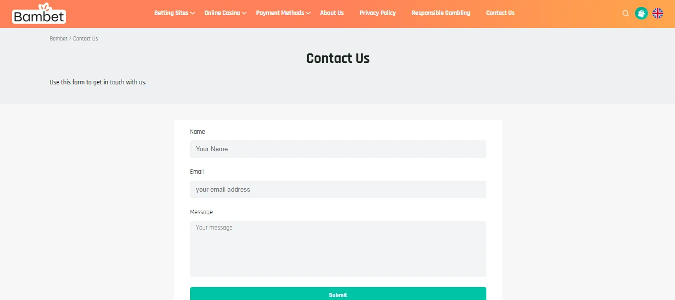 Screenshot of Bambet's live chat support window