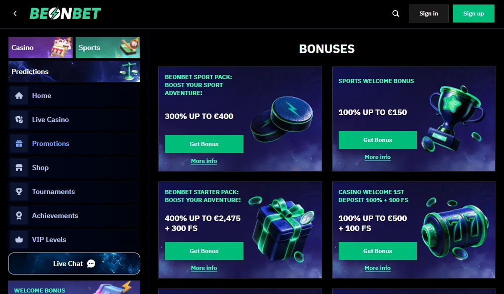 Screenshot of BeonBet's welcome bonus offer