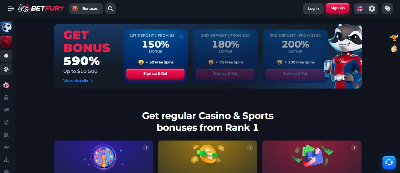 Screenshot of BetFury's welcome bonus offer