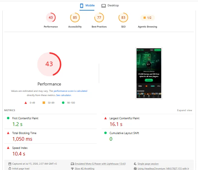 Screenshot of Betninja's mobile site