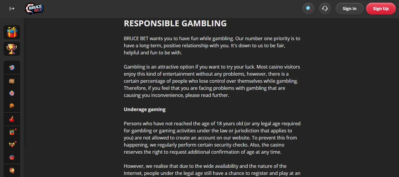 Screenshot of Bruce's responsible-gambling tools