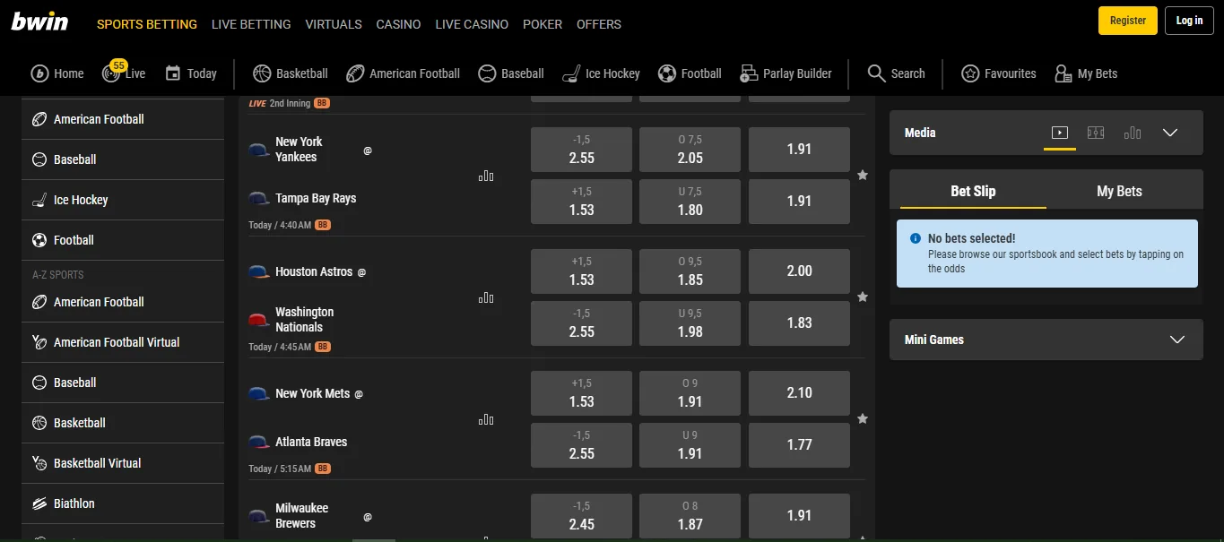 Screenshot of Bwin's games lobby